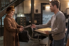 Supernatural -- "Last Holiday" -- Image Number: SN1514A_0591r.jpg -- Pictured (L-R): Meagen Fay as Mrs. Butters and Alexander Calvert as Jack -- Photo: Colin Bentley/The CW -- © 2020 The CW Network, LLC. All Rights Reserved.