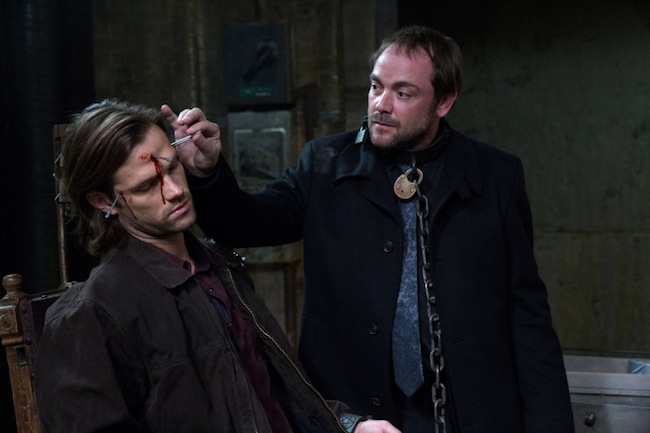 Supernatural -- "Road Trip" -- Image SN910b_0723 -- Pictured (L-R): Jared Padalecki as Sam and Mark Sheppard as Crowley -- Credit: Jack Rowand/The CW --  &copy; 2014 The CW Network, LLC. All Rights Reserved
