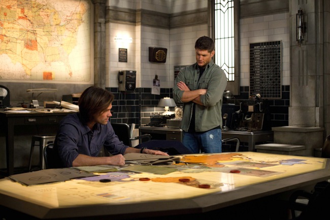Supernatural -- "Clip Show"-- Image SN822a_0044 -- Pictured (L-R): Jared Padalecki as Sam and Jensen Ackles as Dean -- Credit: Diyah Pera/The CW --  © 2013 The CW Network. All Rights Reserved
