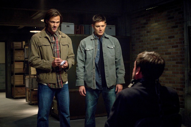 Supernatural -- "Devil May Care" -- Image SN901a_ 0104 -- Pictured (L-R): Jared Padalecki as Sam, Jensen Ackles as Dean, and Mark Sheppard as Crowley -- Credit: Liane Hentscher/The CW --  &copy; 2013 The CW Network. All Rights Reserved