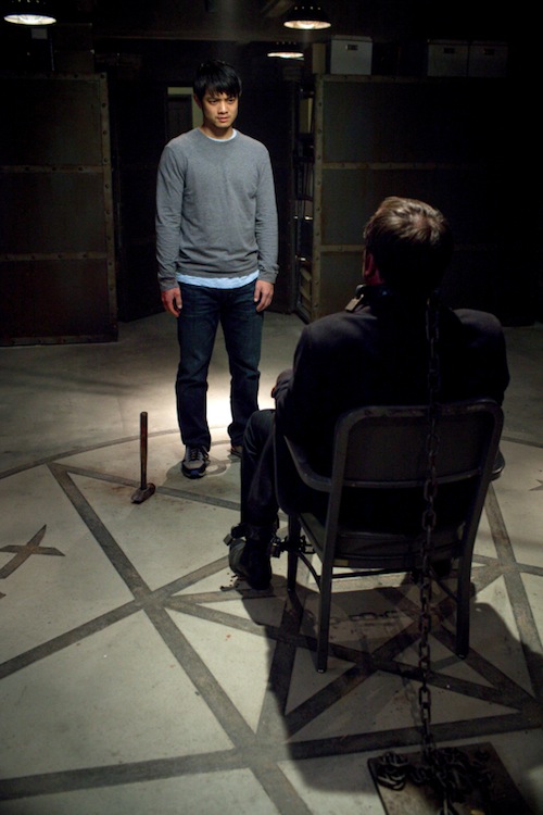 Supernatural -- "Devil May Care" -- Image SN901a_ 0287 â€&ldquo; Pictured (L-R): Osric Chau as Kevin and Mark Sheppard as Crowley -- Credit: Liane Hentscher/The CW --  &copy; 2013 The CW Network. All Rights Reserved