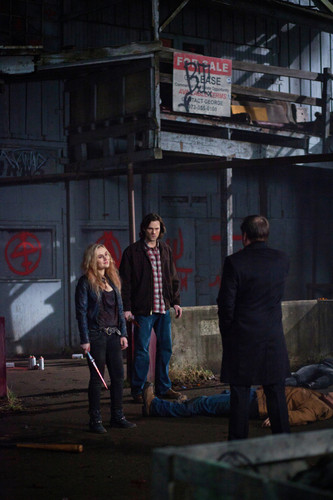 Supernatural â€&ldquo; â€œGoodbye Stranger" -- Image SN817b_0262 -- Pictured (L-R): Rachel Miner as Meg, Jared Padalecki as Sam, and Mark Sheppard as Crowley -- Credit: Liane Hentscher/The CW --  &copy; 2013 The CW Network. All Rights Reserved