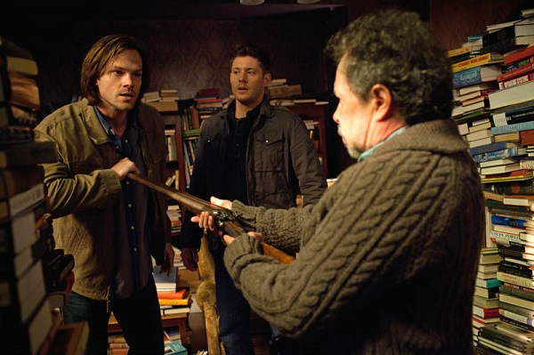 Supernatural -- “The Great Escapist" -- Image SN821a_0025 -- Pictured (L-R): Jared Padalecki as Sam, Jensen Ackles as Dean and Curtis Armstrong as Metatron -- Credit: Liane Hentscher/The CW --  © 2013 The CW Network. All Rights Reserved