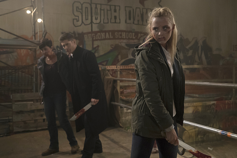 Supernatural -- "Don't You Forget About Me" -- Image SN1112B_0059.jpg -- Pictured (L-R): Kim Rhodes as Jody Mills, Jensen Ackles as Dean and Kathryn Love Newton as Claire Novak -- Photo: Katie Yu/The CW -- ÃÂ© 2016 The CW Network, LLC. All Rights Reserved