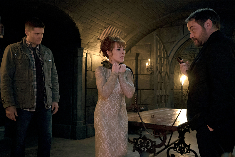 Supernatural -- "The Devil in The Details" -- Image SN1110A_0049 -- Pictured (L-R): Jensen Ackles as Dean, Ruth Connell as Rowena, and Mark Sheppard as Crowley -- Photo: Katie Yu/The CW -- ÃÂ© 2016 The CW Network, LLC. All Rights Reserved.